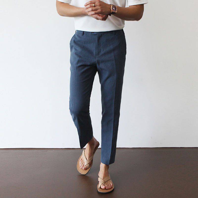 Herren Leinenhose Khaki Größe 40 100% Leinen klassische Passform-2