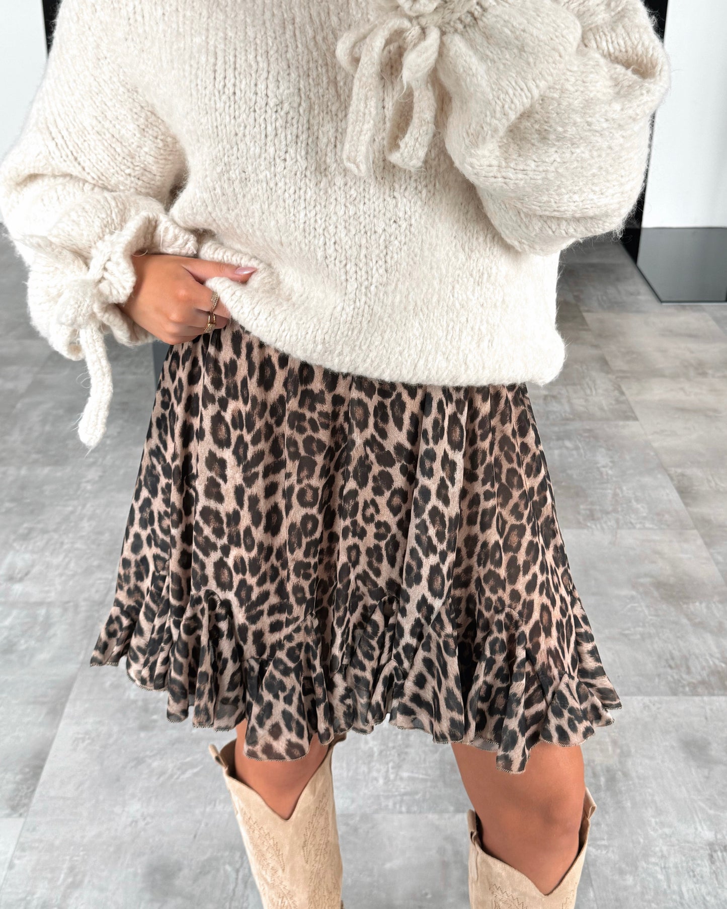 Damenrock Leoprint Beige Einheitsgröße Stretch Made in Italy-3