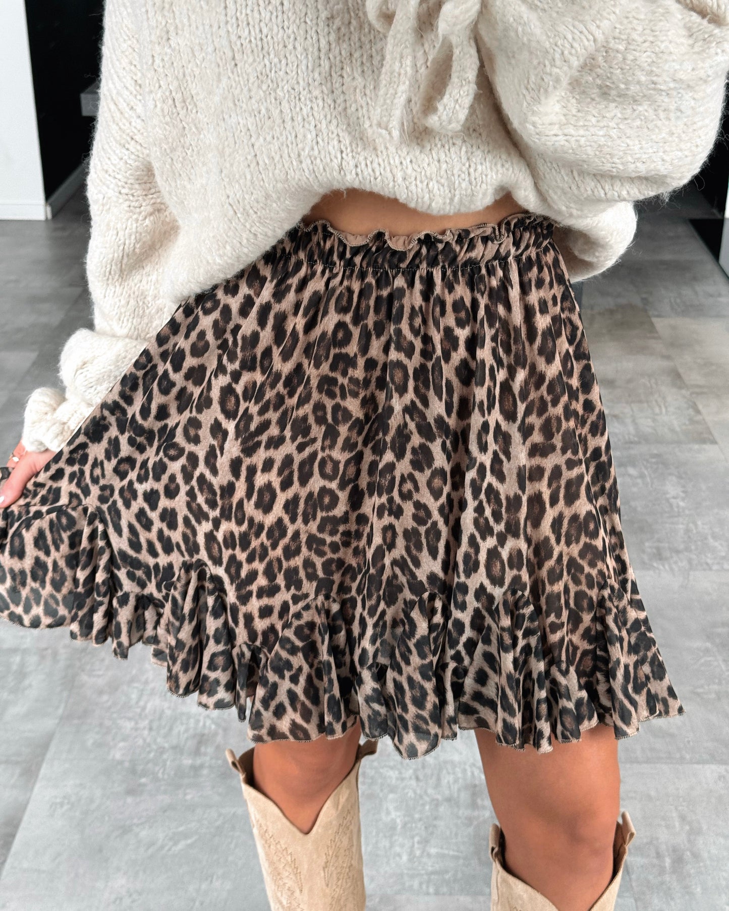 Damenrock Leoprint Beige Einheitsgröße Stretch Made in Italy-4