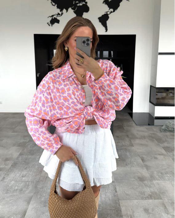 Oversize Hemd Leo-Print – Leichte Longbluse Damen mit Knopfleiste | Layering Must-Have 2025