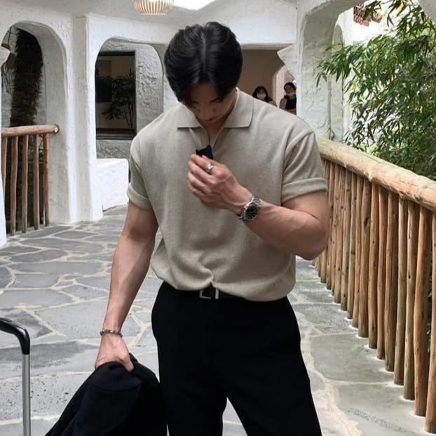 Herren Langarm Poloshirt Vintage Grün Größe M Baumwolle-2