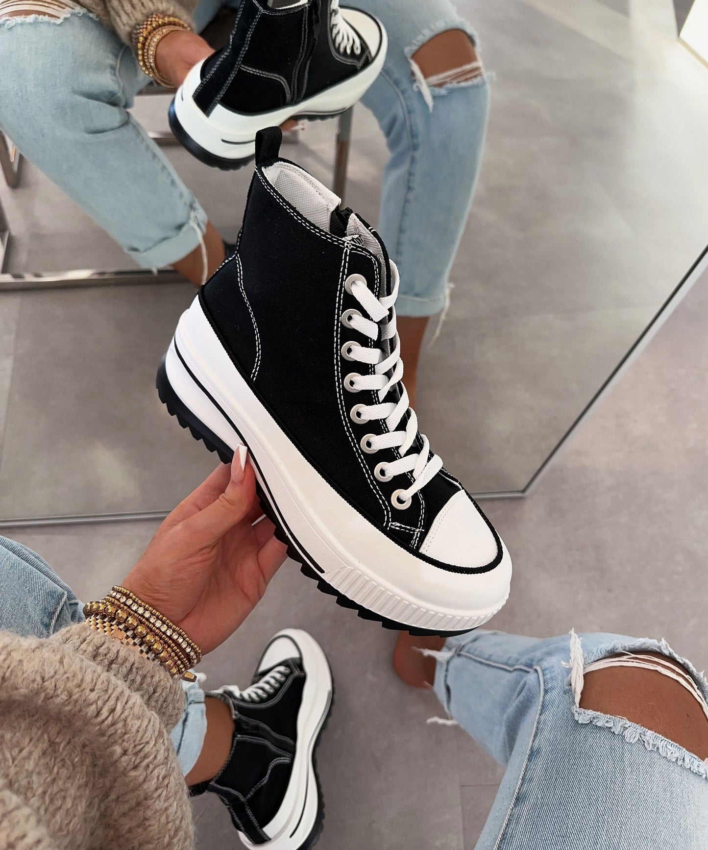 Herren Sneaker Schwarz Größe 42 Leder-4