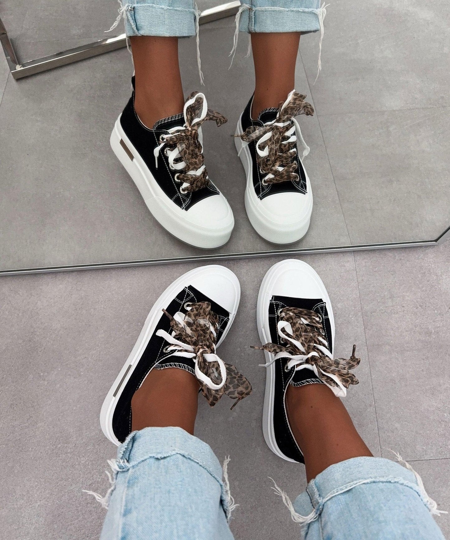 Damen Sneaker Schwarz Leo Größe 38 Kunstleder-1