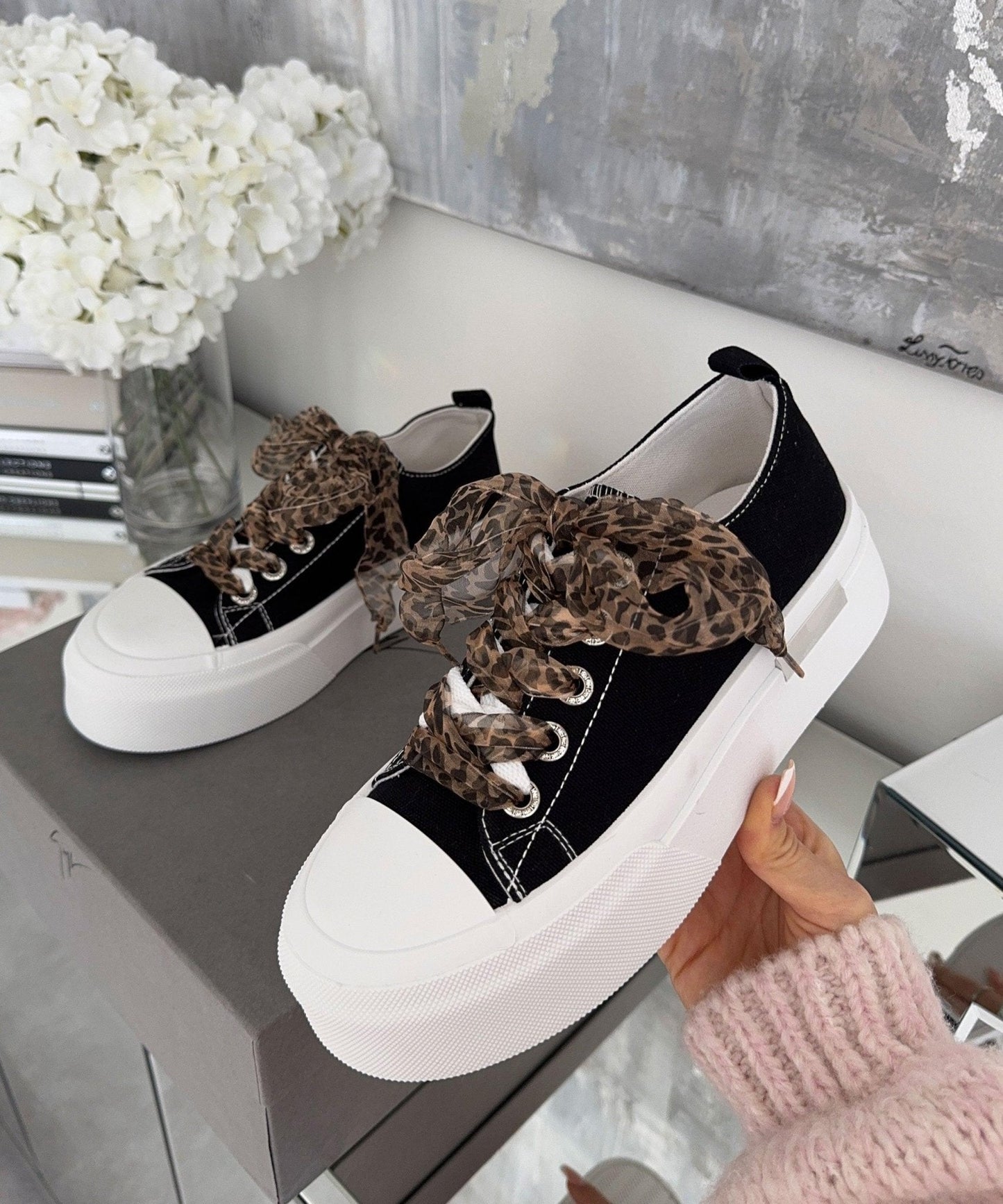 Damen Sneaker Schwarz Leo Größe 38 Kunstleder-2