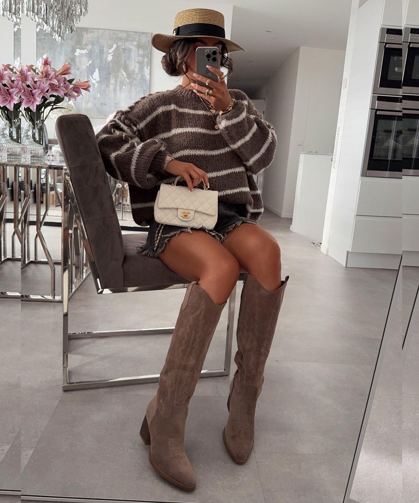 Damen Cowboy Stiefel Taupe Größe 37 Kunstwildleder-6