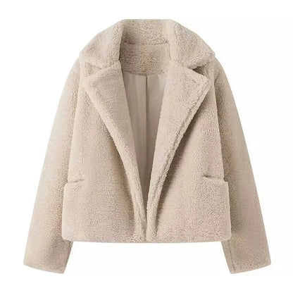 Damen Teddy Mantel Beige Größe M Polyester Kurz für Winter Mäntel Damen-1