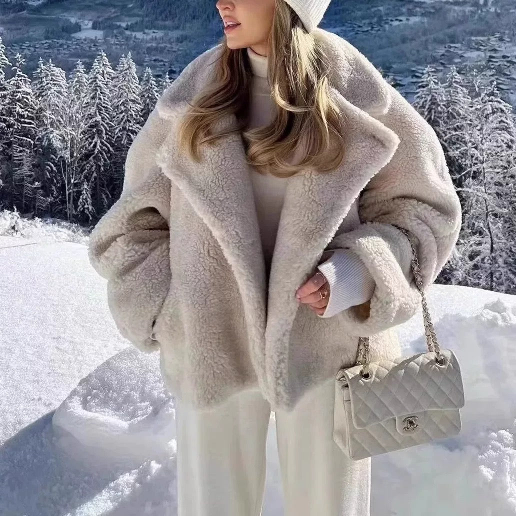 Damen Teddy Mantel Beige Größe M Polyester Kurz für Winter Mäntel Damen-3