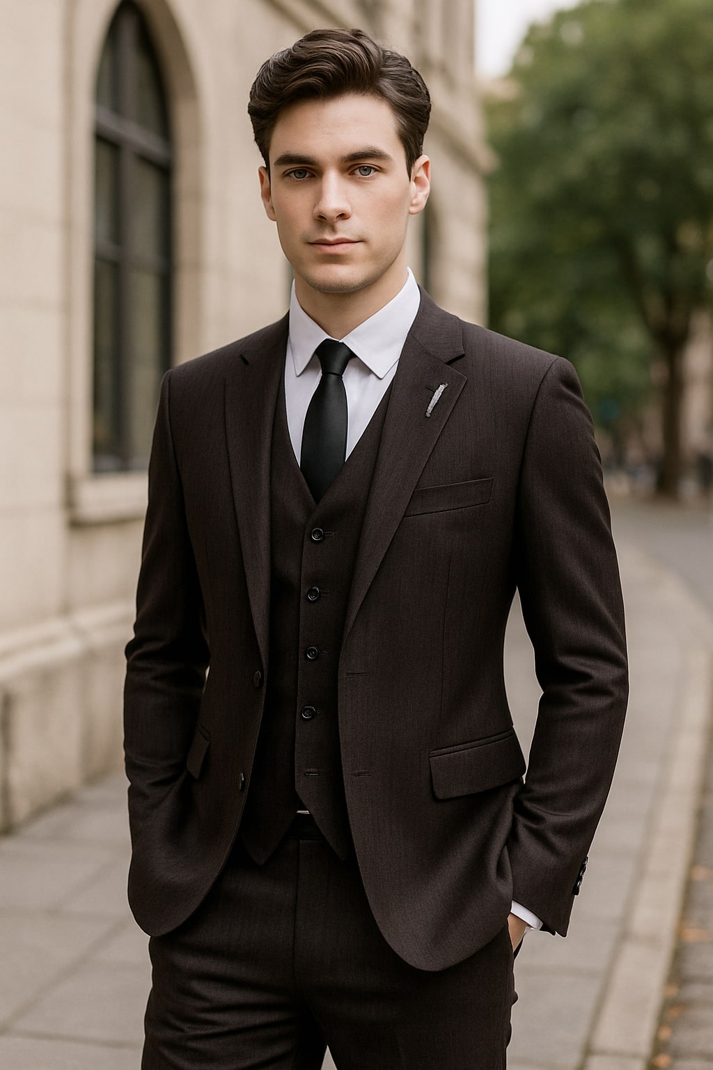 Schwarzer herrenanzug 3 teilig modern fit polyester viskose für büro
eleganter dreiteiliger anzug schwarz herren knitterarm für events und hochzeit