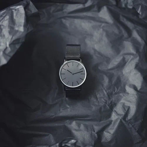 Herren Uhr Schwarz 40 mm Edelstahl Minimalistisch Water Resistant-3