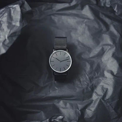 Herren Uhr Schwarz 40 mm Edelstahl Minimalistisch Water Resistant-3