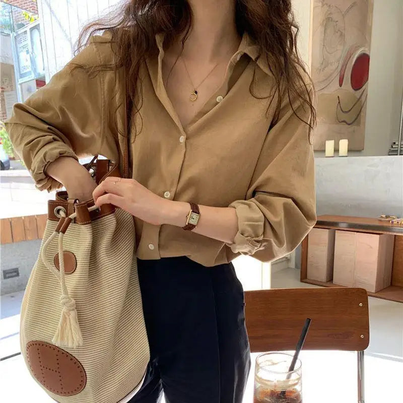 Damen Hemd Sandy Brown Größe M Baumwolle Oversized-2