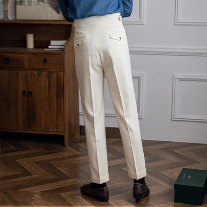 Herren Hosen Beige Größe 42 Polyester Bundfalten Design-3