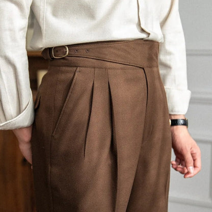 Herren Hosen Beige Größe 42 Polyester Bundfalten Design-5