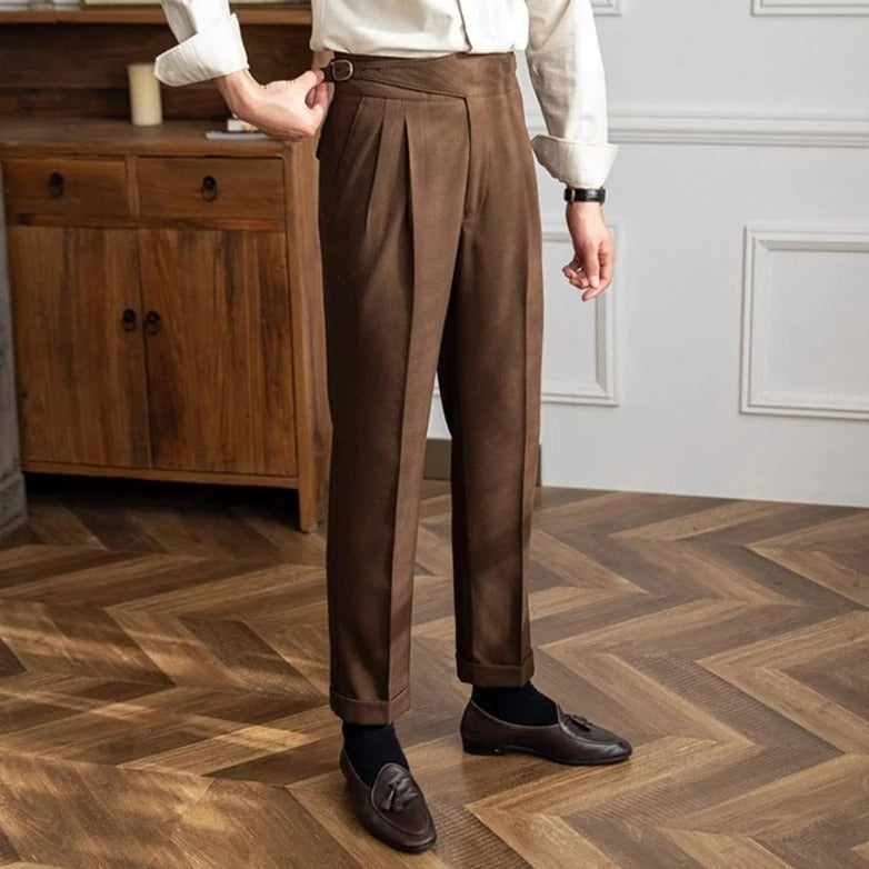 Herren Hosen Beige Größe 42 Polyester Bundfalten Design-4