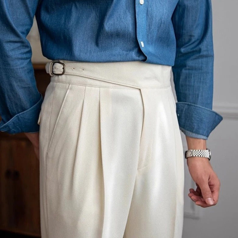 Herren Hosen Beige Größe 42 Polyester Bundfalten Design-1