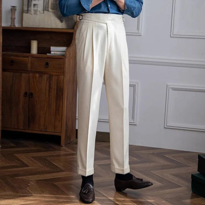 Herren Hosen Beige Größe 42 Polyester Bundfalten Design-2