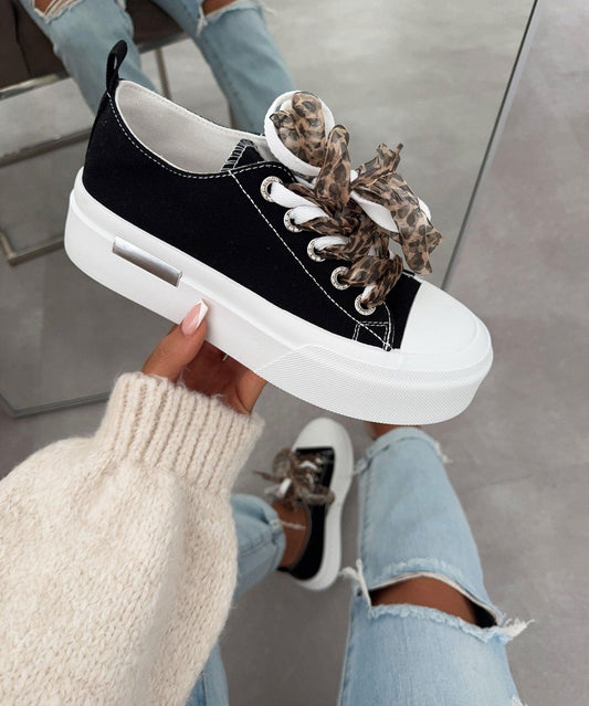 Damen Sneaker Schwarz Leo Größe 38 Kunstleder-4