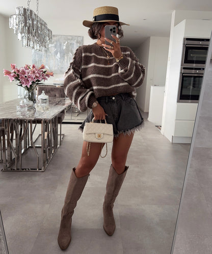 Damen Cowboy Stiefel Taupe Größe 37 Kunstwildleder-5