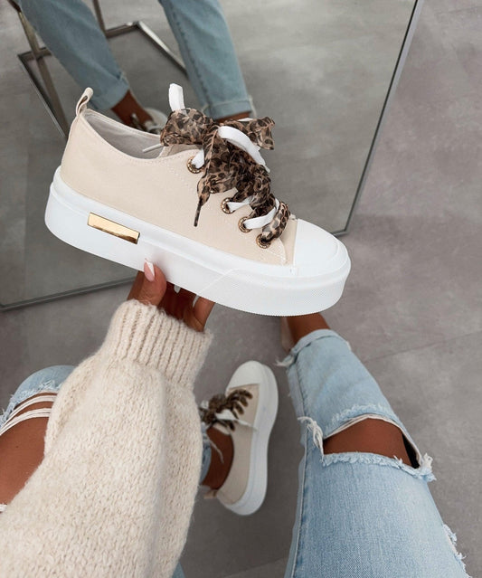 Damen Sneaker Beige Größe 37 Kunstleder Leo-Design-2