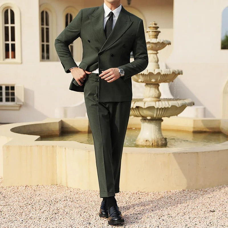 Herren Anzug Grün Größe M Polyester Zweiteilig Hochzeitsanzug-5